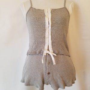 911G2 2 pcs Preview Collection Lingerie Grey Cotton Set, Top & Shorts White Lace